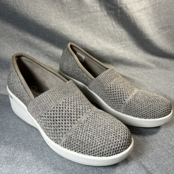Womens 9 Skechers Pier-Lite Wow Factor Taupe Knit Shoes Loafer Wedge Stretch - Picture 3 of 7